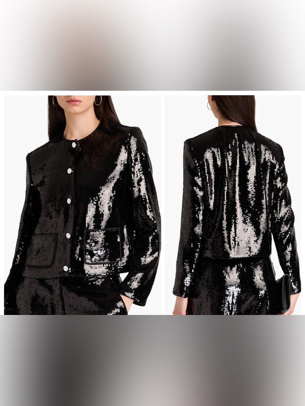 Theory Pocket Cropped Jacket Black Fluid Sequins Blazer Size 6 Evening NEW